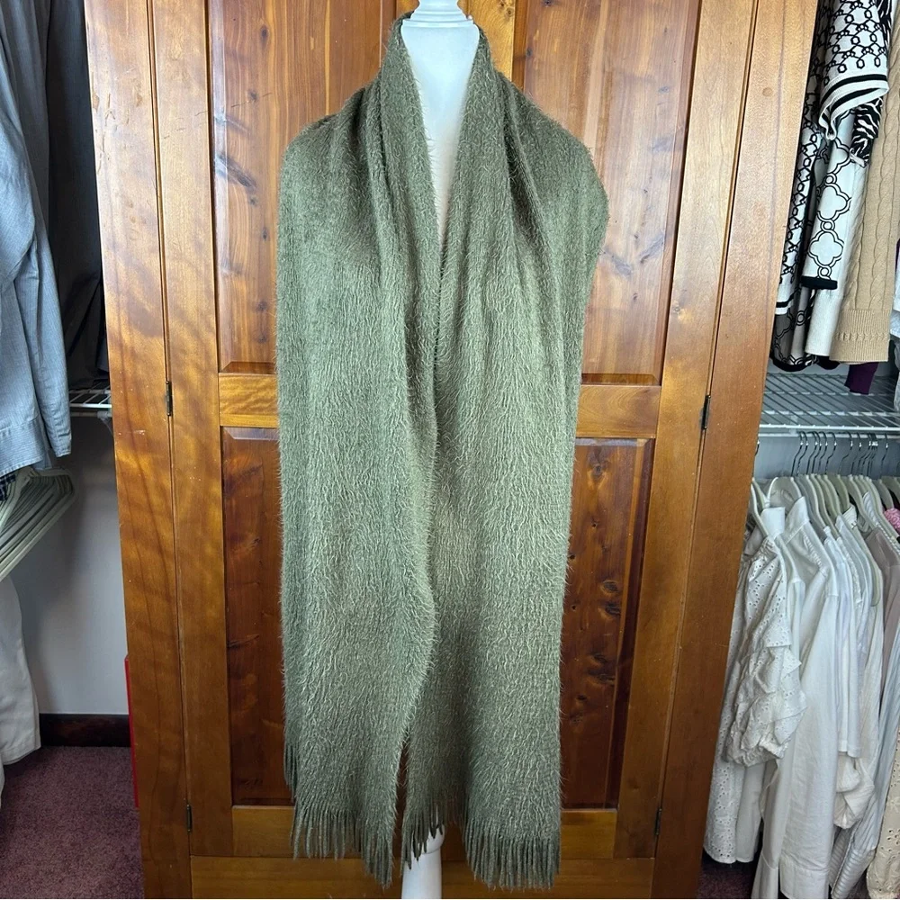 Free People Fringe Blanket Scarf in Olive Green Boho Cozy Outdoor Soft